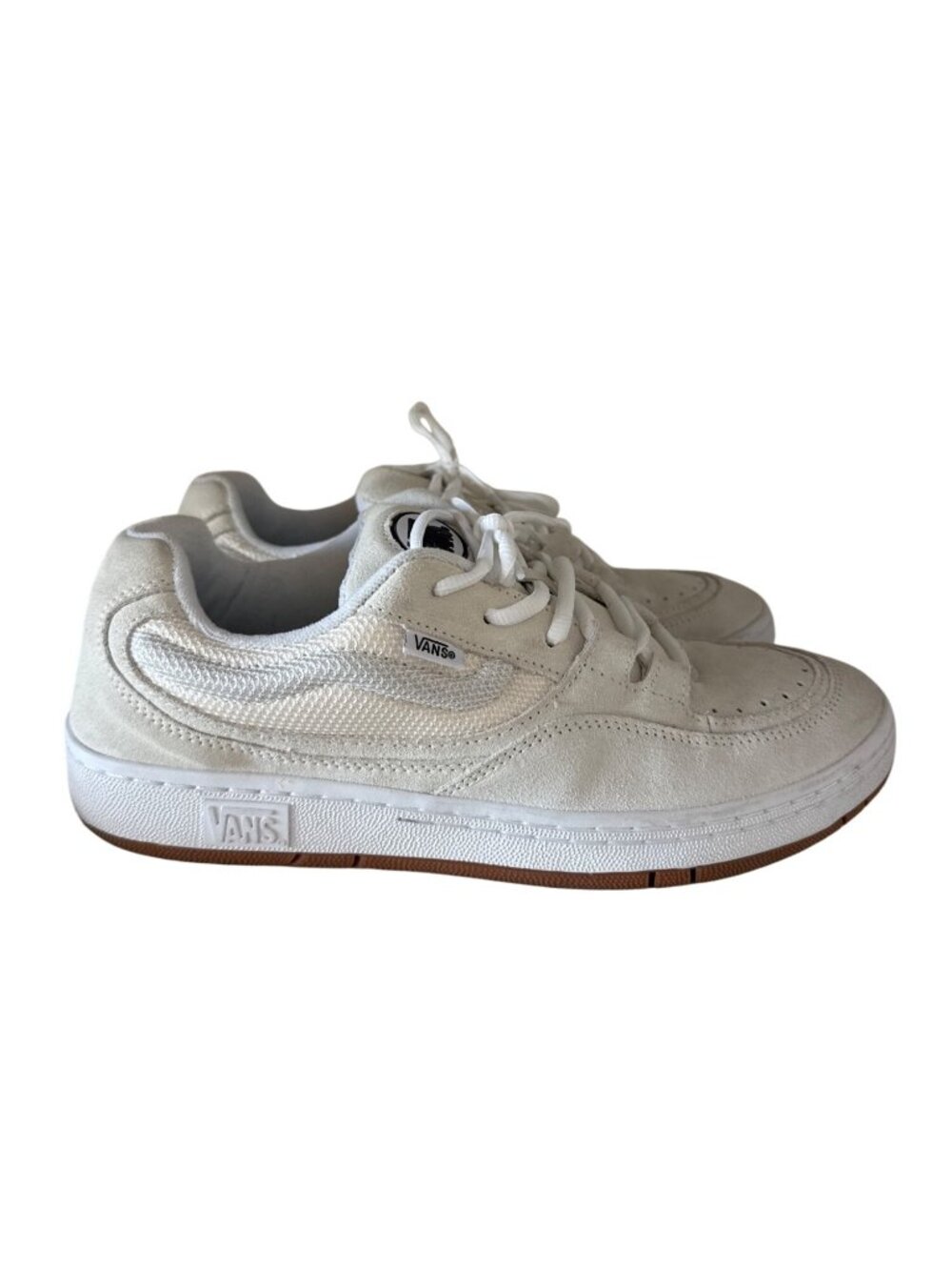 Vans White Suede Lace-Up Low-Top Sneakers Mens Size 12 EU 46 Classic Casual Shoe